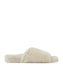Best Pirce β¨ Jimmy Choo Acinda Embellished Shearling Slippers NATURAL/CRYSTAL MIX βοΈ