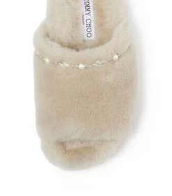 Best Pirce ✨ Jimmy Choo Acinda Embellished Shearling Slippers NATURAL/CRYSTAL MIX ✔️ -Jimmy Choo Sales jimmy choo acinda embellished shearling slippers 17571625 36392365 1000