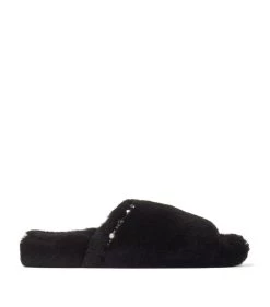 Best Pirce π Jimmy Choo Acinda Flat Shearling Mules BLACK/CRYSTAL MIX Flat Mules βοΈ