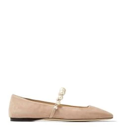 Cheap 🔔 Jimmy Choo Ade Embellished Suede Ballerina Flats Ballet pink/white Ballet Flats 👍