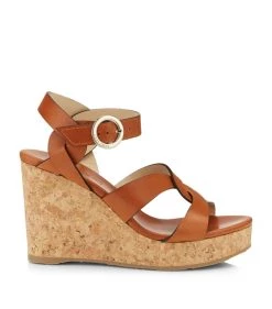Cheap β€οΈ Jimmy Choo Aleili 100 Leather Wedge Sandals CUOIO Wedges β