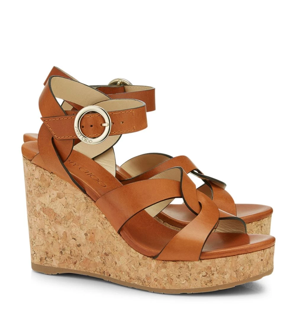 Cheap ❤️ Jimmy Choo Aleili 100 Leather Wedge Sandals CUOIO Wedges ⌛ 3 Cheap ❤️ Jimmy Choo Aleili 100 Leather Wedge Sandals CUOIO Wedges ⌛ - Image 3