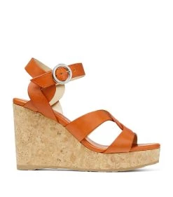 Flash Sale 👏 Jimmy Choo Aleili 100 Wedge Sandals BURNT ORANGE Wedges 🔥