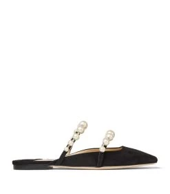 Outlet 🔥 Jimmy Choo Amaya Embellished Suede Slippers BLACK/WHITE Flat Mules 💯