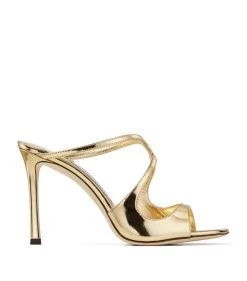 Buy ⭐ Jimmy Choo Anise 95 Leather Sandals GOLD Heeled Mules 🤩