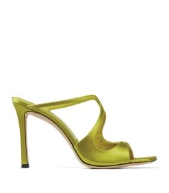 Hot Sale π Jimmy Choo Anise 95 Satin Sandals LIME Heeled Mules β