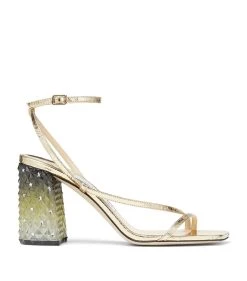 Best deal 🎁 Jimmy Choo Art 85 Leather Sandals GOLD Heel Sandals 🤩