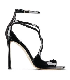Cheap 𧨠Jimmy Choo Azia 110 Patent Leather Sandals BLACK Heeled Sandals β