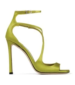 Flash Sale 😀 Jimmy Choo Azia 110 Satin Sandals LIME Heeled Sandals ⭐