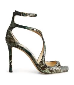 Coupon 🎉 Jimmy Choo Azia 95 Leather Stilettos DARK GREEN/ROCCIA Heeled Sandals 🛒