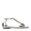 Best Pirce ✔️ Jimmy Choo Bella Embellished Leather Sandals SILVER/CRYSTAL Flat Sandals 💯