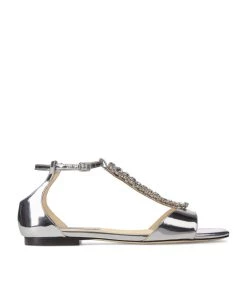 Best Pirce βοΈ Jimmy Choo Bella Embellished Leather Sandals SILVER/CRYSTAL Flat Sandals π―