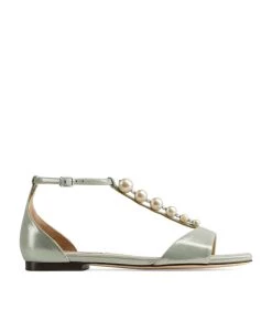 Cheap π Jimmy Choo Bella Embellished Suede Sandals CHAMPAGNE/WHITE Flat Sandals π