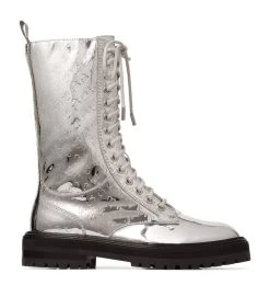 Buy π Jimmy Choo Cora Metallic Logo Boots SILVER Ankle Boots β