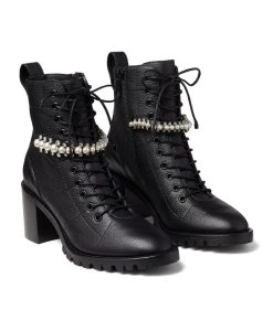 Coupon 🔥 Jimmy Choo Cruz 65 Embellished Leather Boots BLACK/WHITE Ankle Boots 👏 -Jimmy Choo Sales jimmy choo cruz 65 embellished leather boots 15832689 32010309 1000