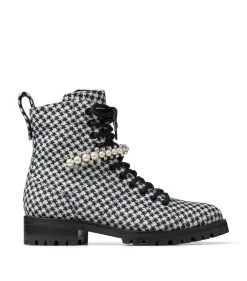 Promo π Jimmy Choo Cruz Embellished Houndstooth Boots Latte/black Ankle Boots π₯