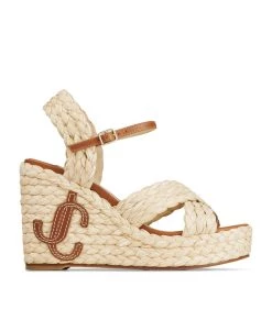Buy π€© Jimmy Choo Dellena 100 Wedge Sandals NATURAL/CUOIO Wedges π₯