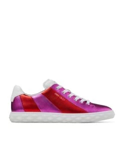 Outlet π Jimmy Choo Diamond Leather Metallic Sneakers V MANDARIN RED/FUCHS Low-Top Sneakers π