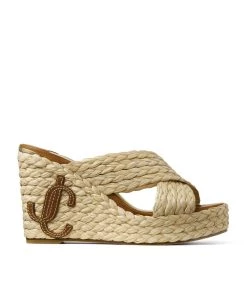 Discount β€οΈ Jimmy Choo Dovina 100 Wedge Sandals NATURAL/CUOIO Wedges π