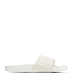 Top 10 🌟 Jimmy Choo Fitz Embellished Canvas-Leather Slides V WHITE 😍