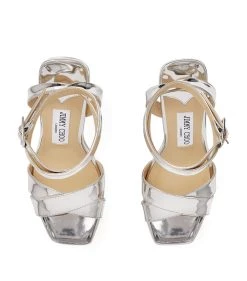 Budget 👍 Jimmy Choo Gaia 140 Leather Platform 👠 Heels SILVER Heeled Sandals 🧨 -Jimmy Choo Sales jimmy choo gaia 140 leather platform heels 17571644 36390937 1000