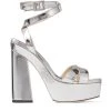 Budget 👍 Jimmy Choo Gaia 140 Leather Platform 👠 Heels SILVER Heeled Sandals 🧨