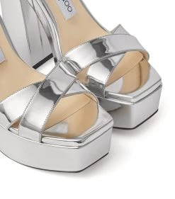 Budget 👍 Jimmy Choo Gaia 140 Leather Platform 👠 Heels SILVER Heeled Sandals 🧨 -Jimmy Choo Sales jimmy choo gaia 140 leather platform heels 17571644 36391644 1000