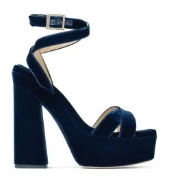 Brand new π Jimmy Choo Gaia 140 Velvet Platform Sandals NAVY Heeled Sandals π