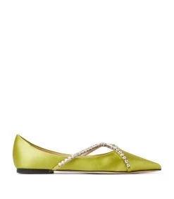 Cheapest ✨ Jimmy Choo Genevi Satin Flats LIME/CITRINE Ballet Flats 🎉