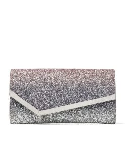 Best deal 🎉 Jimmy Choo Glitter Emmie Clutch Bag BALLET PINK/SILVER/A Clutch Bags 🔔