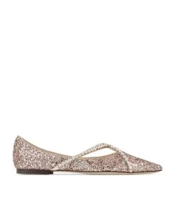 Best deal 𧨠Jimmy Choo Glitter Genevi Ballet Flats ROSE MIX/CRYSTAL HON βοΈ