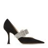 Flash Sale ⌛ Jimmy Choo Kari 90 Suede Pumps BLACK/CRYSTAL Courts ⭐