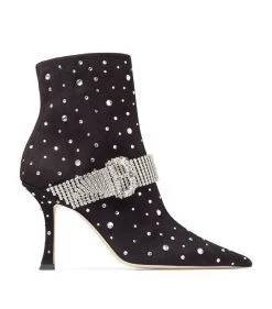 Hot Sale π€© Jimmy Choo Kaza 90 Suede Boots BLACK/CRYSTAL Ankle Boots π§¨