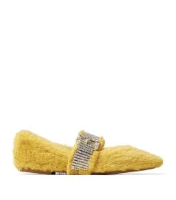Cheap π Jimmy Choo Krista Faux Fur Pumps YELLOW/CRYSTAL Ballet Flats βοΈ