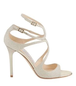 Flash Sale 😀 Jimmy Choo Lang 100 Glitter Sandals PLATINUM ICE Heel Sandals ⌛