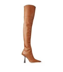 Best Sale π Jimmy Choo Leather Bryson Boots 100 TAN Over the Knee Boots π