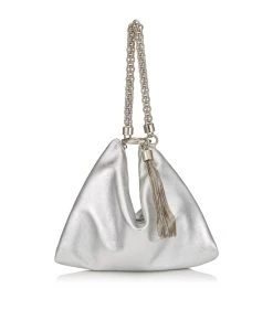 Best Sale ❤️ Jimmy Choo Leather Callie Clutch Bag SILVER Clutch Bags 🌟