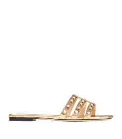 Promo ✨ Jimmy Choo Leather Hazal Sandals GOLD Flat Sandals ❤️