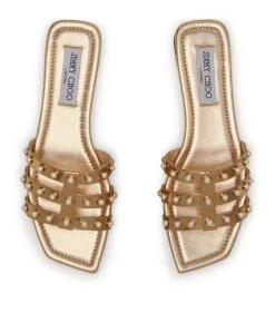 Promo ✨ Jimmy Choo Leather Hazal Sandals GOLD Flat Sandals ❤️ -Jimmy Choo Sales jimmy choo leather hazal sandals 17571628 36392332 1000
