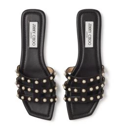 Cheapest 🧨 Jimmy Choo Leather Hazal Sandals BLACK Flat Sandals ✨ -Jimmy Choo Sales jimmy choo leather hazal sandals 17573514 36392341 1000