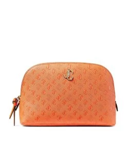 Deals 🤩 Jimmy Choo Logo Cosmetic Case AMBER ORANGE/LIGHT G Make-Up Bags 🤩