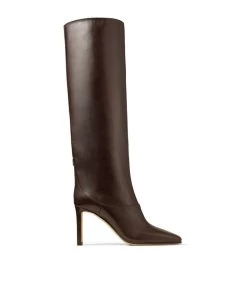 Deals π€© Jimmy Choo Mahesa 85 Leather Knee-High Boots BROWN Knee High Boots π€©
