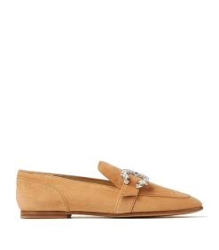 Top 10 😀 Jimmy Choo Mani Leather Loafers CARAMEL/CRYSTAL 👏
