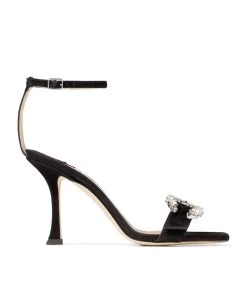 Best Sale β Jimmy Choo Marsai 90 Leather Sandals BLACK/CRYSTAL Heel Sandals β