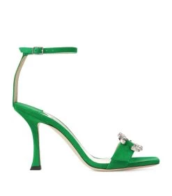 Best Pirce β Jimmy Choo Marsai 90 Suede Sandals MALACHITE/CRYSTAL Heeled Sandals β¨
