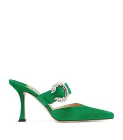Discount π Jimmy Choo Marta 90 Leather Mules MALACHITE/CRYSTAL π