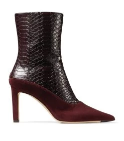 Discount 😀 Jimmy Choo Mavie 85 Snake-Embossed Ankle Boots MERLOT/MERLOT 🌟