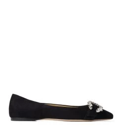 Cheapest π Jimmy Choo Minah Embellished Suede Flats BLACK/CRYSTAL Ballet Flats π§¨