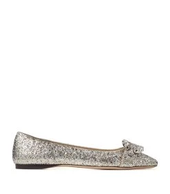 Buy ✔️ Jimmy Choo Minah Glitter Flats PLATINUM/CRYSTAL Ballet Flats ✨