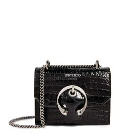 Top 10 ⭐ Jimmy Choo Mini Croc-Embossed Leather Paris Cross-Body Bag BLACK Crossbody Bags ❤️